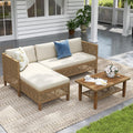 Sophia & William Boho Rattan Patio Sectional Set with Thick Cushions & Coffee Table – Balcony, Backyard & Poolside Outdoor Furniture (Beige)