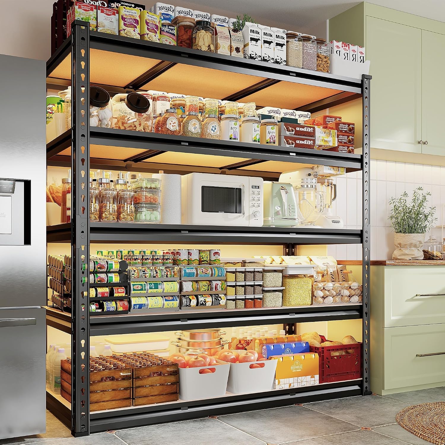 REIBII 48' W Garage Shelving 3020LBS Storage Shelves 5 Tier Industrial Shelving Adjustable Metal Storage Shelves for Garage, Basement, Warehouse, Commercial, Easy Assemble, 48' W x 72' H x 24' D, 2PC
