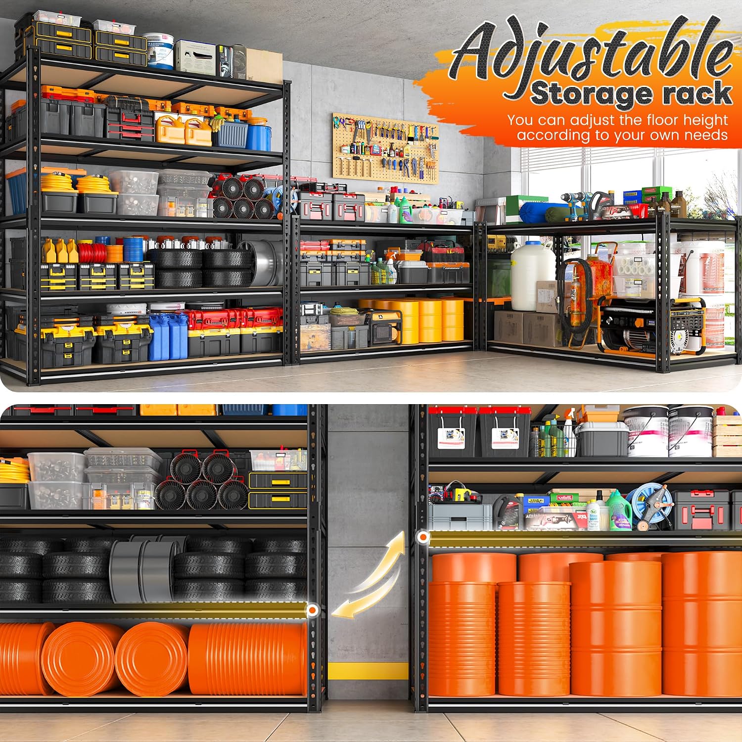 REIBII 48' W Garage Shelving 3080LBS Storage Shelves 5 Tier Heavy Duty Shelving Adjustable Garage Shelves for Basement, Warehouse, Commercial, Easy Assemble, 48' W x 72' H x 24' D, 2PC