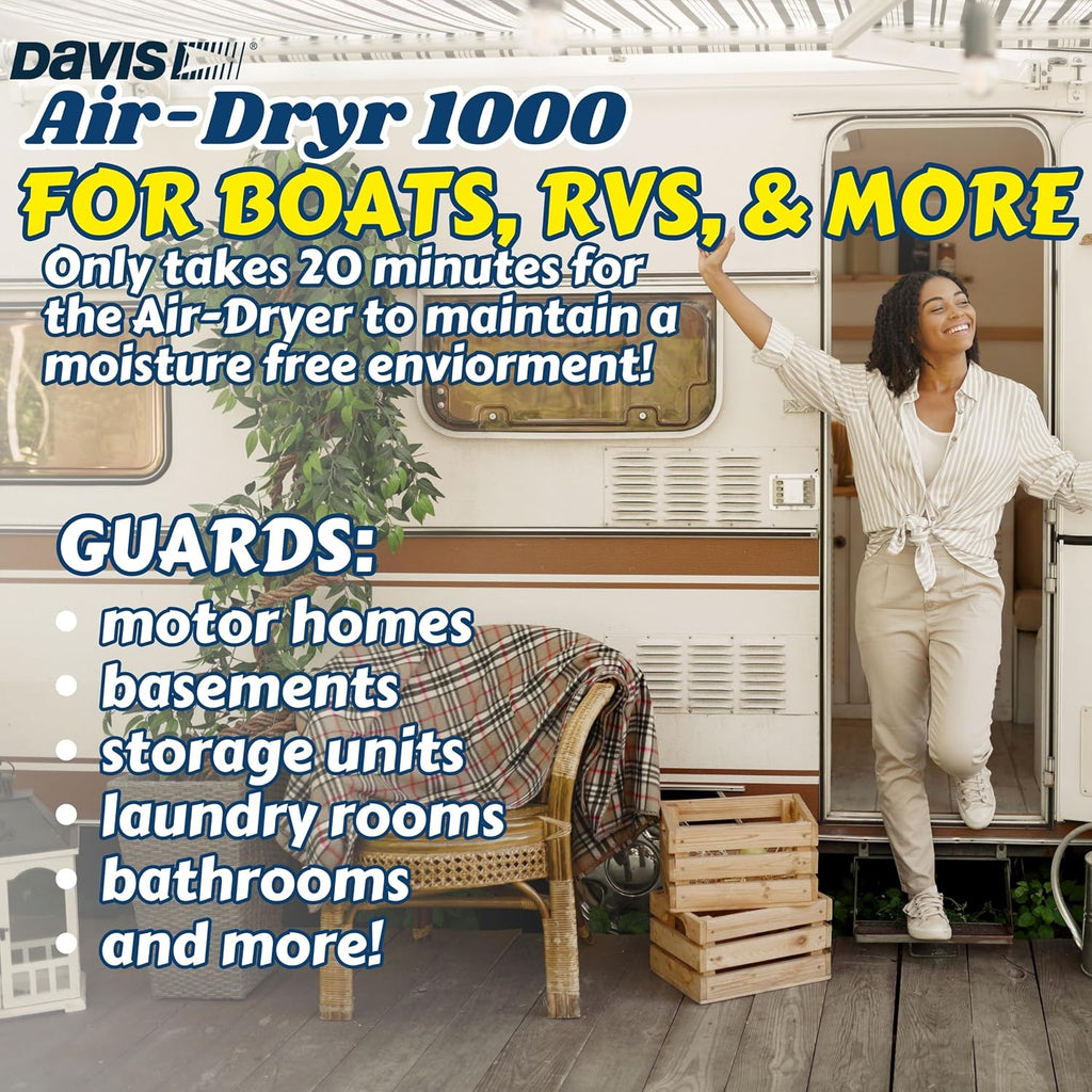 Davis Instruments Air-Dryr 1000 Dehumidifier Bundle (2 Pack) Quiet Boat Dehumidifier for Moisture Problems and Wet Air Solution - Portable Space Heater for RV or Campers - Compact Electric Boat Heater