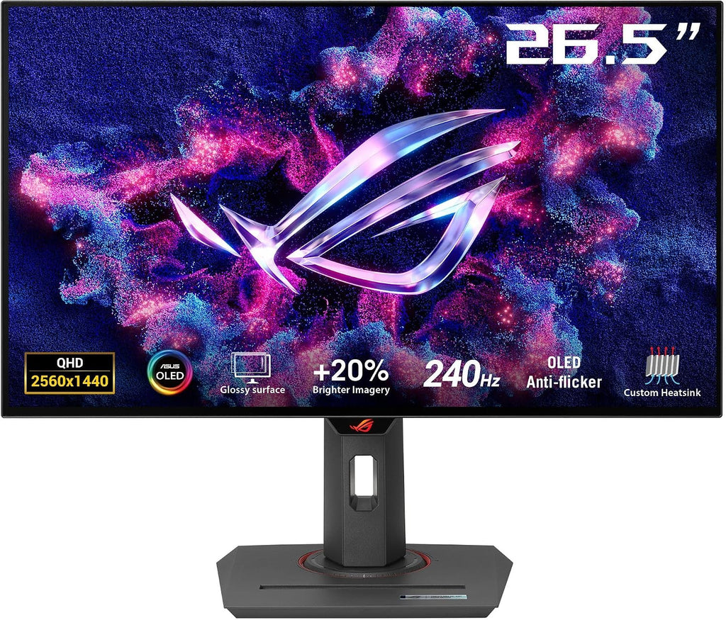 ASUS ROG Strix 27' 1440P OLED Gaming Monitor (XG27AQDMG) - QHD, Glossy OLED, 240Hz, 0.03ms, Custom Heatsink, Anti-flicker,Uniform Brightness, G-SYNC Compatible, 99% DCI-P3, DisplayWidget, 3yr warranty