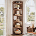 Tribesigns 6-Tier Tall Corner Shelf, 71-Inch Rustic Narrow Corner Bookshelf Bookcase with Square Rack, Freestanding Corner Display Storage Shelf Organizer for Living Room, Kitchen, Office, Brown