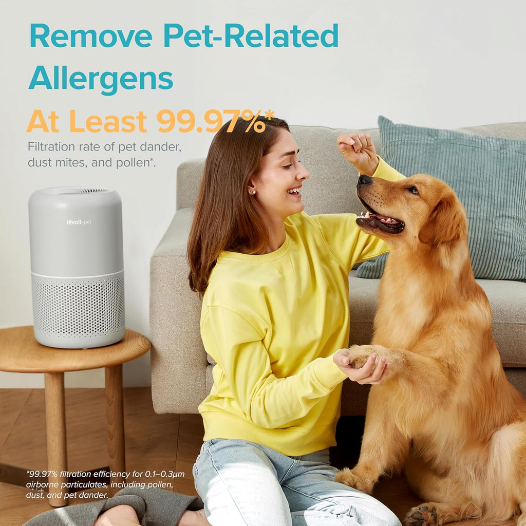 LEVOIT Air Purifier for Pets, Home, Large Rooms, and Bedrooms, HEPA Sleep Mode, AHAM VERIFIDE, Efficient Filter for Pet Dander, Odors, Captures Smoke, Dust, Mold, Pollen, Pet Lock, Core P350-P, Grey