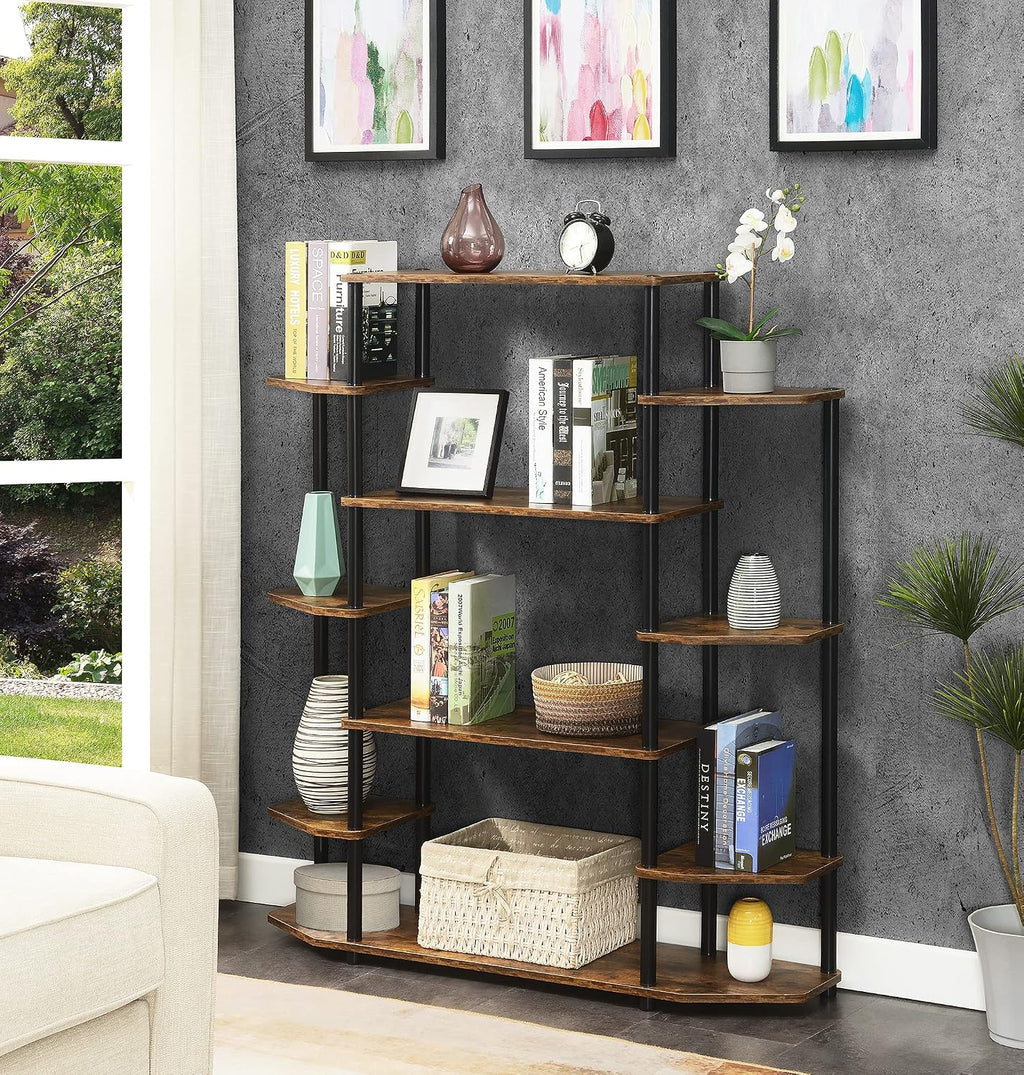 Convenience Concepts Designs2Go No Tools Wall Unit Bookshelf 47.25' - Contemporary Storage Shelves for Display, 10 Spacious Shelves for Modern Living Room, Office, Den, Barnwood/Black