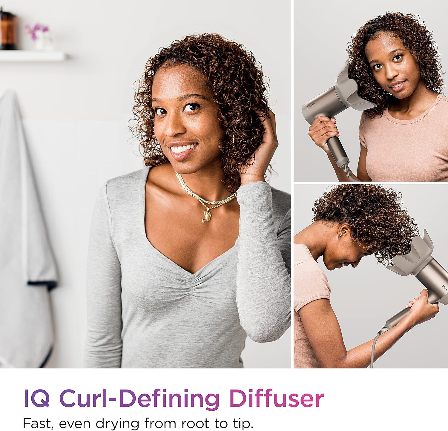 SHARK HD120BRN Blow Dryer HyperAIR Fast-Drying with IQ 2-in-1 Concentrator, Styling Brush, and Curl-Defining Deep Diffuser Attachments, Ionic, No Heat Damage, for All Hair Types, Stone (Renewed)