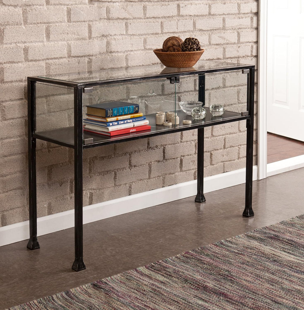 SEI Furniture - Terrarium Display Console - Transitional Design, Black Finish - Ideal for Entryway, Living Room (CK8863)