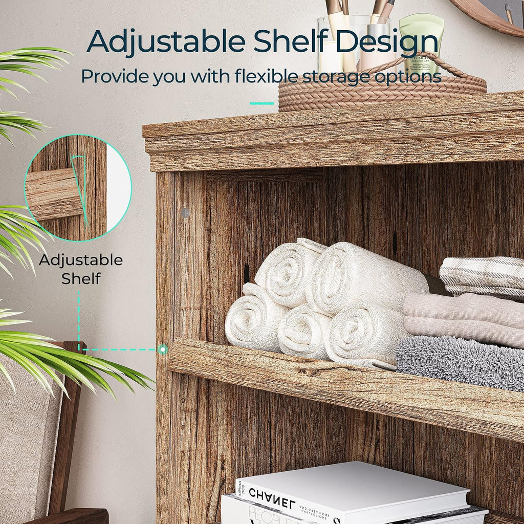 LINSY HOME 3-Tier Bookshelf Display Storage Shelves Farmhouse Bookshelf for Home Office, Living Room, Bed Room - Dark Brown