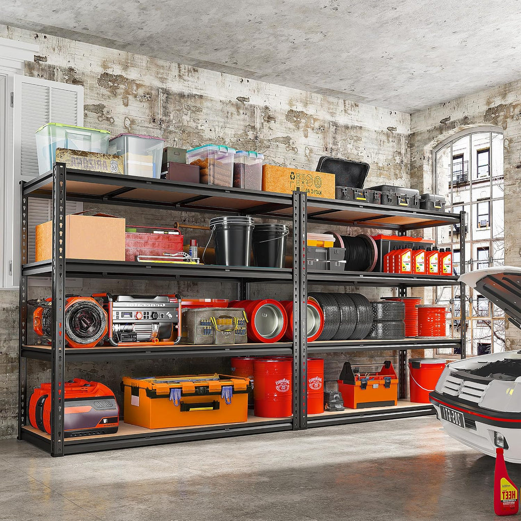REIBII 48' W Garage Shelving Heavy Duty 2550 LBS Storage Shelves 4 Tier Heavy Duty Shelving, Adjustable Metal Shelves, Industrial Shelf for Garage, Warehouse, Pantry, 48' W x 60' H x 24' D
