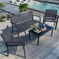 Shintenchi 4 Pieces Patio Furniture Set All Weather Textile Fabric Outdoor Conversation Set, with Glass Coffee Table, Loveseat, 2 Single Chairs for Home, Garden, Lawn, Porch（Gray）