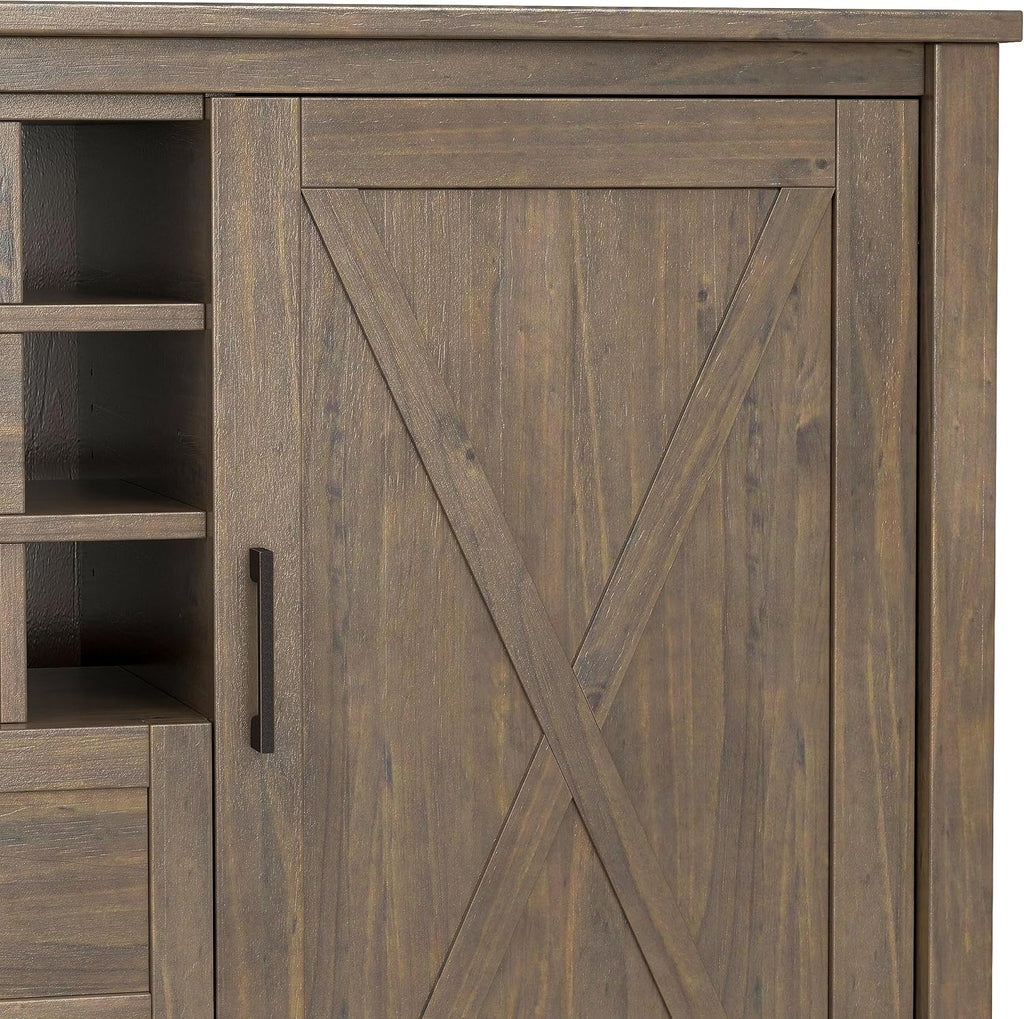 SIMPLIHOME Ela Solid Wood and Pine 54 inch x 18 inch Rectangle Transitional Sideboard with Wine Storage in Smoky Brown for The Dining Room and Kitchen