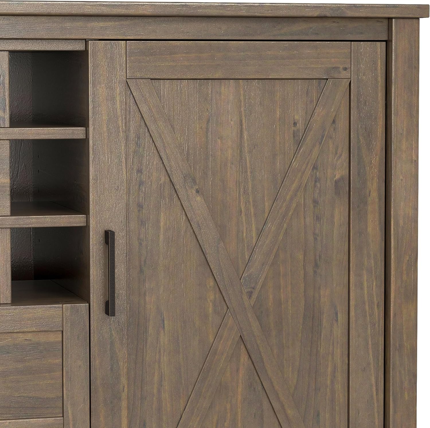 SIMPLIHOME Ela Solid Wood and Pine 54 inch x 18 inch Rectangle Transitional Sideboard with Wine Storage in Smoky Brown for The Dining Room and Kitchen