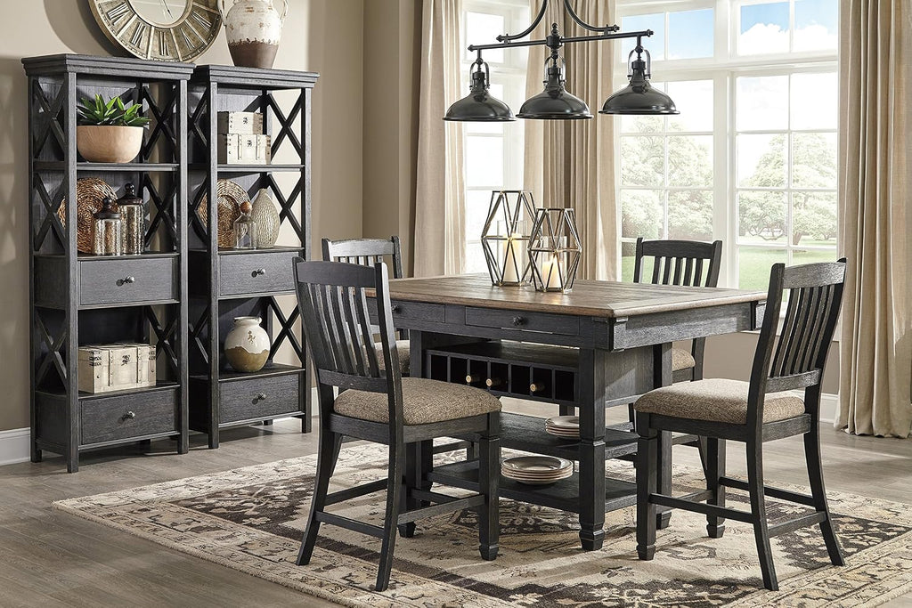 Signature Design by Ashley Tyler Creek Casual Farmhouse 75' Display Cabinet or Bookcase with Drawers and Shelf, Open Lattice Sides, Wood, Gray Black Finish