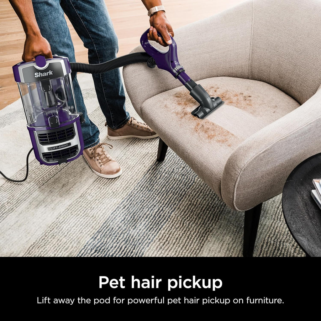Shark Lift-Away Upright Vacuum with Powerfins, Self-Cleaning Brushroll, Anti-Allergen Complete Seal Technology, No Hair Wrap, LED Headlights, and Advanced Swivel Steering, Eggplant, ZD201